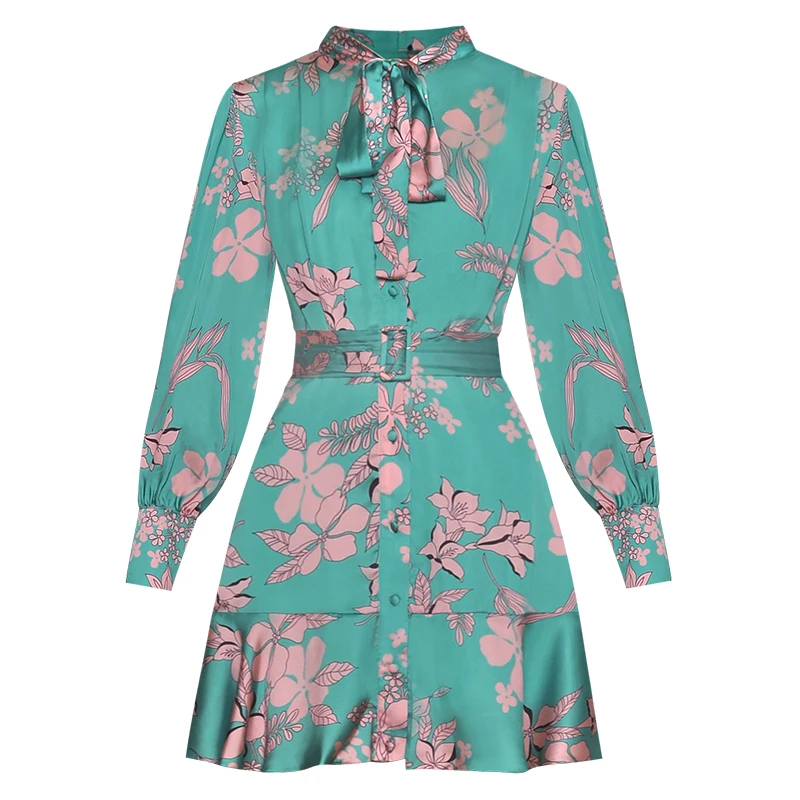 

Red RoosaRosee Designer Runway Women Long Sleeve Single Breasted Flower Print Mini Dress Elegant Lady Boho Holiday Vestidos Robe