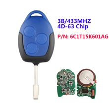Xnrkey oem 433mhz 4D63チップp/n: 6C1T15K601AG 3ボタンリモート車のキー用wm vmと黒刃FO21