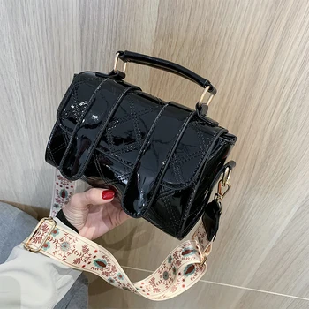 

Luxury Handbags Women Bag Bright Patent Leather Tote Bags For Women 2020 Female Clutch With Colorful Wide Shoulder Belt Bags