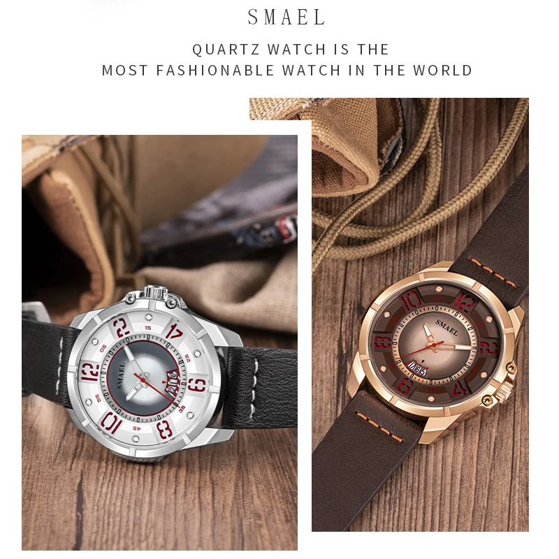 SMAEL, модные мужские часы из черной кожи, Топ бренд, роскошные повседневные водонепроницаемые кварцевые часы, мужские часы, военные спортивные наручные часы