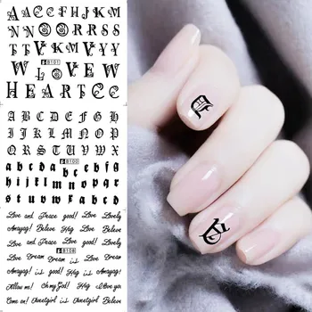 

12 Styles Gothic Letter Nail Sticker Water Decals Black/white English Love Words Slider Art Design Decorations MYB097-108