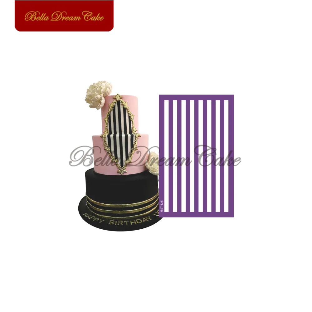 

Classical Stripe Cake Stencil Fondant Sugarcraft Wedding Cake Mold Fabric Mesh Stencils Cake Mould Cake Decorating Tool Bakeware
