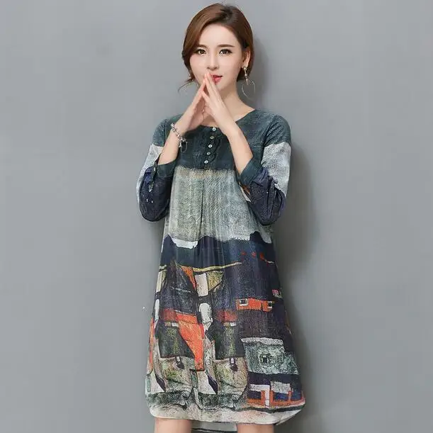 Летнее шелковое шифоновое платье трапециевидной формы с круглым вырезом и