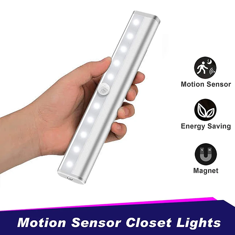 Rechargeable10 LEDs PIR LED Motion Sensor Light Cupboard Wardrobe Bed Lamp Wall Lamp LED Cabinet Night Light Stairs Kitchen Lamp