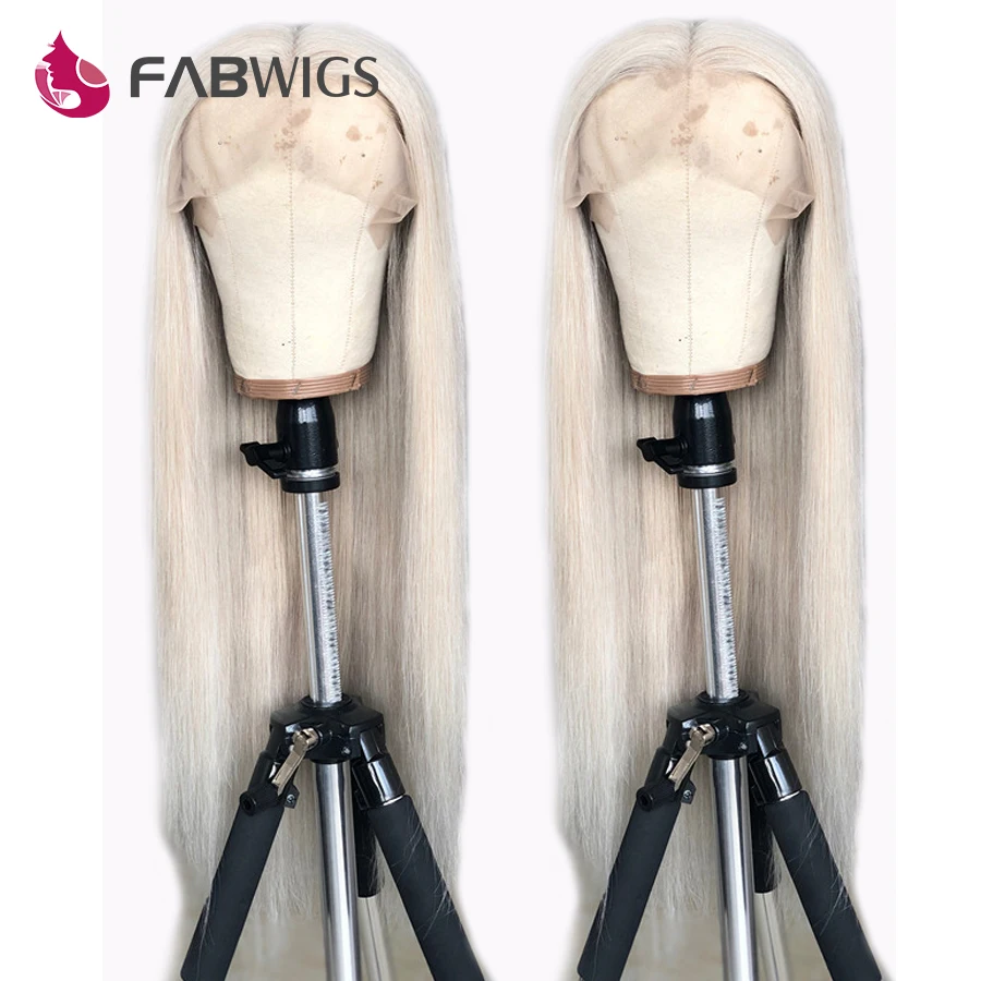 Fabwigs 180% Плотность пепельный блонд кружева спереди человеческих волос парик с Омбре блонд прозрачный парик фронта шнурка предварительно сорвал волосы remy 13x4