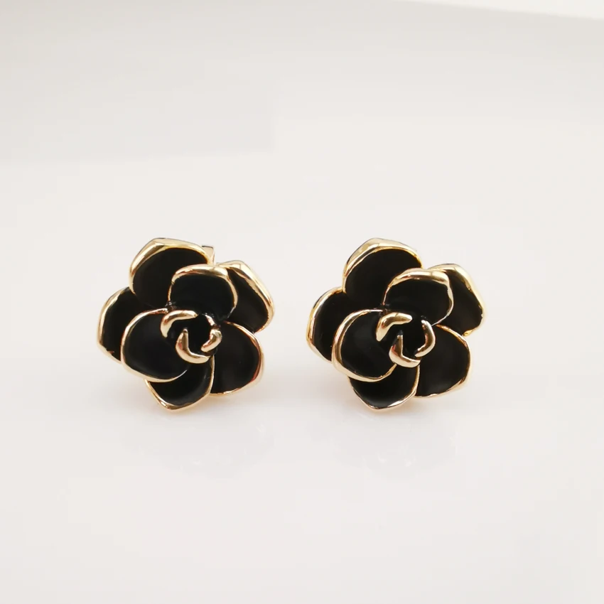 

HUDIESHUO New Earrings Black Rose Flower Clip Earrings for Women