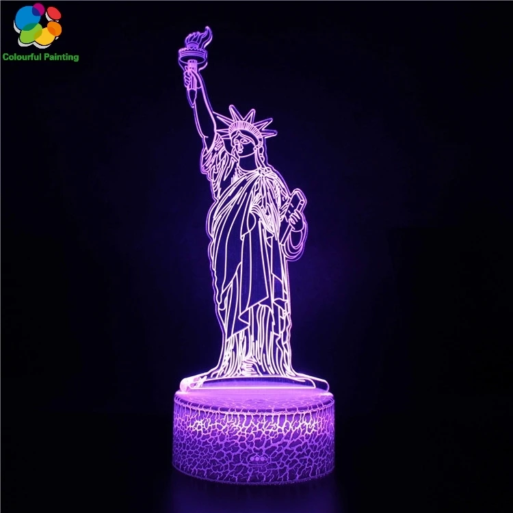 

Building Statue of liberty USA China Egypt L3D LED Crack Base Night Light 7 Colors Changing Lamp 3AA Battery Powered USB Gift