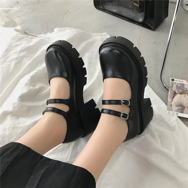 Lolita shoes on heels platform shoes Women's shoes Japanese Style Mary Janes Vintage Girls High Heel Student shoes SANDAL Pumps black matte A