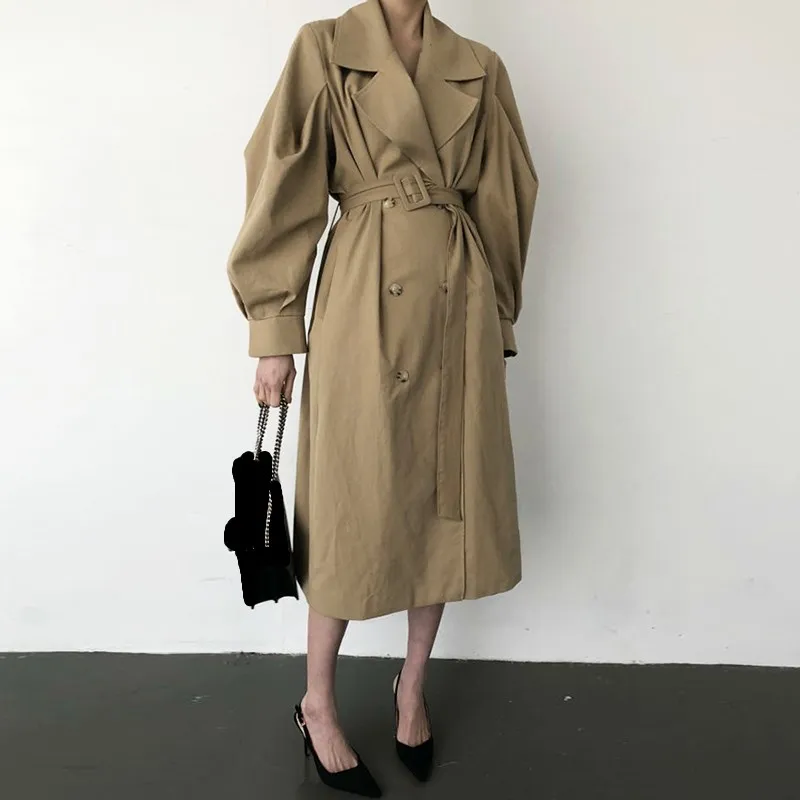 WHITNEY WANG Осенняя мода уличная Корея Стиль однотонные цветные ленты Длинный плащ Женская Классическая верхняя одежда