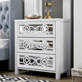 

Home Stylish Wooden Storage Cabinet Large-capacity Console Table Hall Tables Sofa Side Tables 3 Drawers And Decorative Mirrors