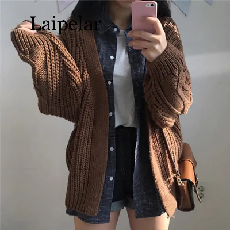 Laipelar, Новинка осени, вязаный женский свитер, мода, Harajuku, свободный, теплый кардиган, женский, для колледжа, Повседневный, длинный рукав, зимнее пальто