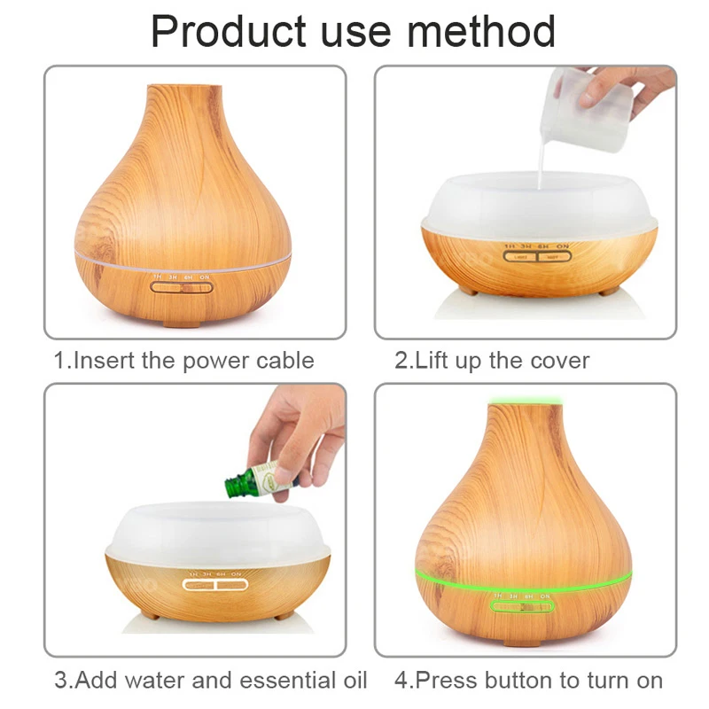 Flat top 400ml wood aromatherapy cold mist generator atomizer air humidifier ultrasonic aroma oil diffuser for home use