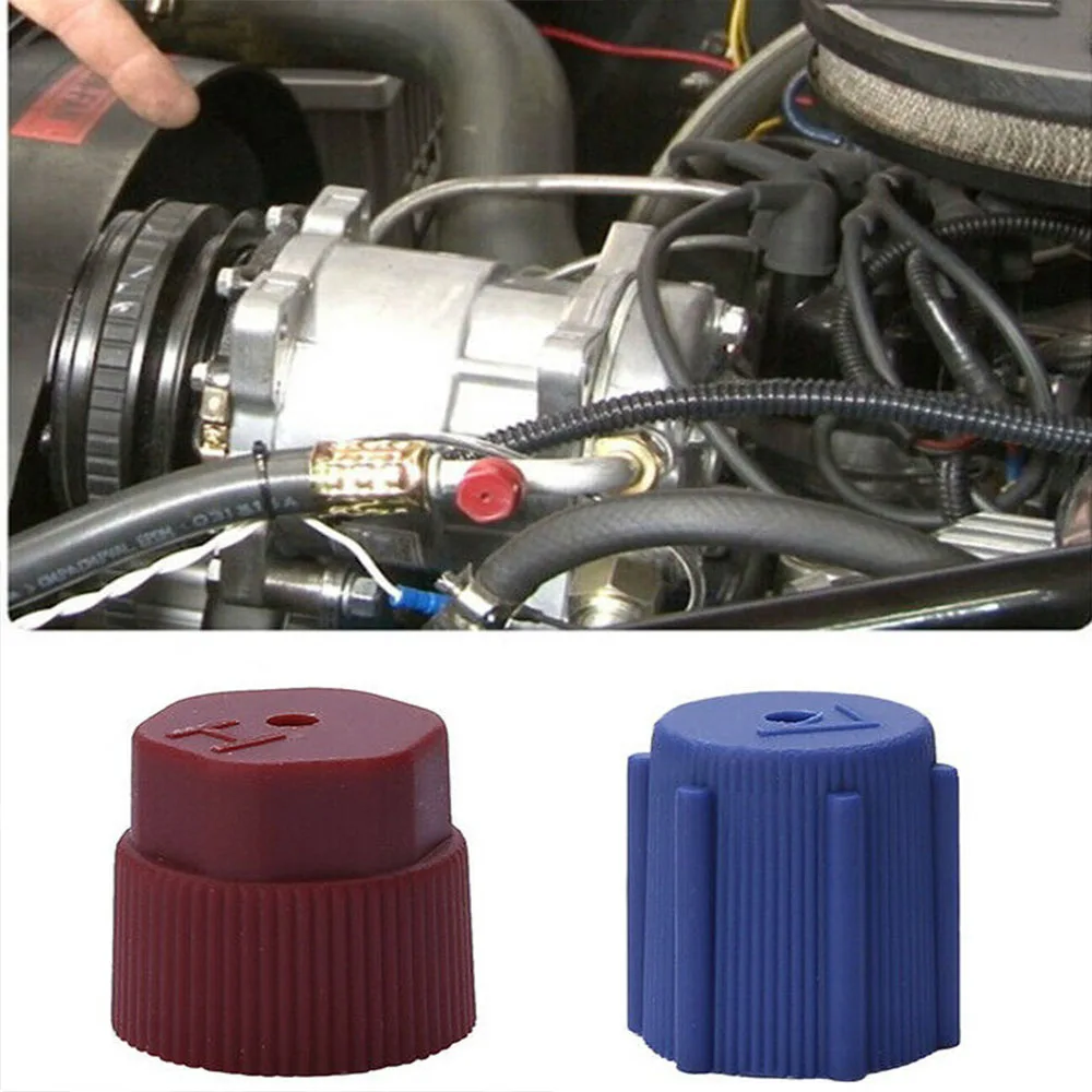 4 Pieces AC Air Conditioning Service Port R134a Side Air Conditioner Cap 13mm Blue & 16mm Brown Conversion Kit Plastic