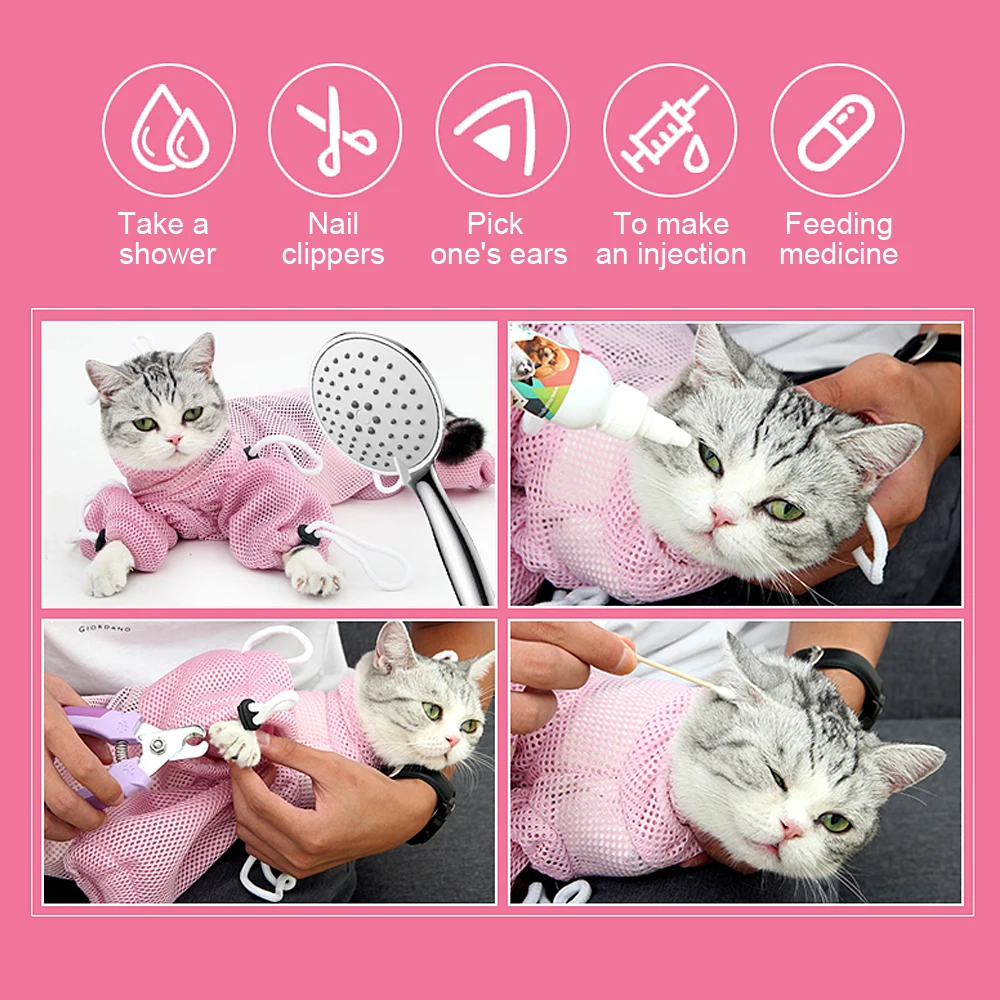 Mesh Cat Bathing Bag Cats Grooming Washing Bag Cat Bath Shower Clean Bag For Nail Trimming Injecting Anti Scratch Bite Restraint Mesh Cat Bathing Bag Cats Grooming Washing Bag Cat Bath Shower Clean Bag For Nail Trimming Injecting Anti Scratch Bite Restraint