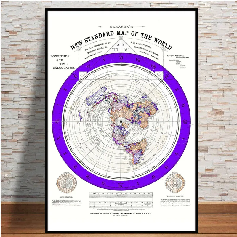 Boston Public Library Flat Earth Map G262 Art Decor Flat Earth Map Wall Art Canvas Painting Silk Poster Home  Decoration|Painting & Calligraphy| - Aliexpress