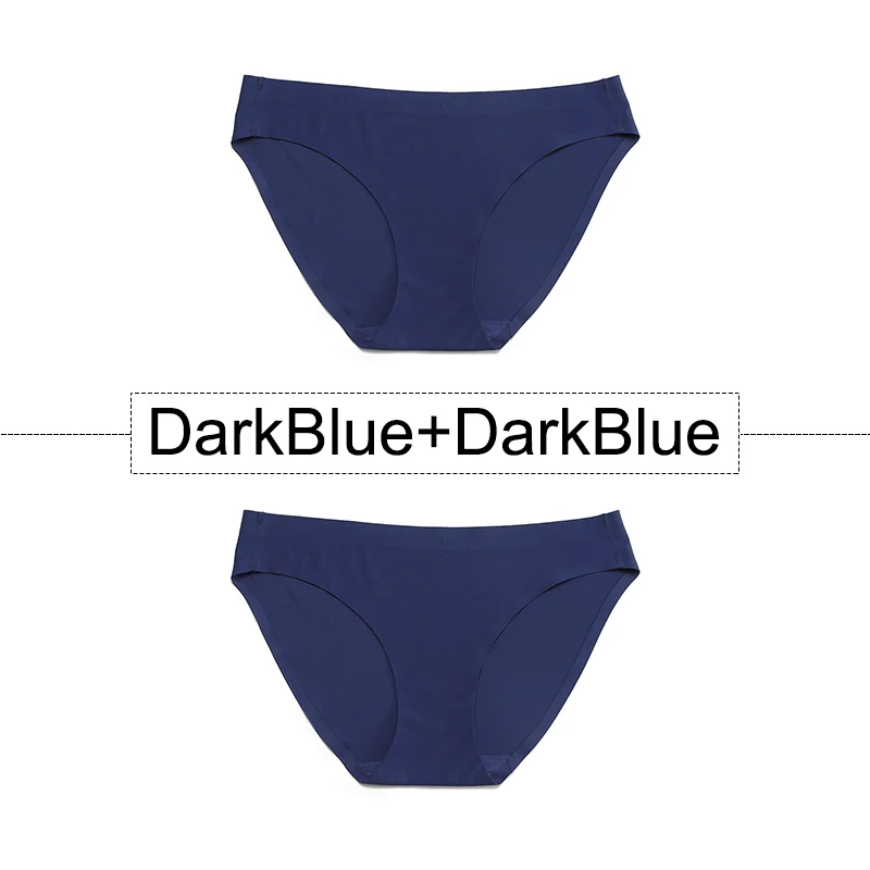 DarkBlue-DarkBlue 2 шт./партия, открытый Шелковый бесшовный трусики для женщин, нижнее белье сексуальные плавки, цельное нижнее белье с открытой спиной и низкой посадкой, женское XS-L, большие размеры США - Цвет: DarkBlue-DarkBlue
