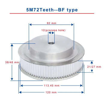 

Timing Pulley 5M72 Teeth BF type teeth pitch 5 mm process hole diameter 12 mm slot width 21/27mm for 20/25 mm timing belt