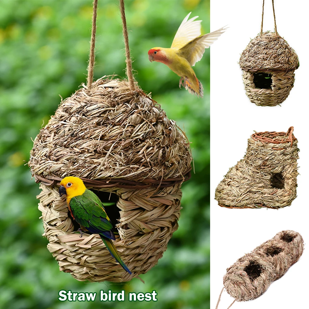 

New Hand-woven Birds Nest Natural environmentally friendly Straw Cages Roosting Small Animals Hut Hanging House Decor