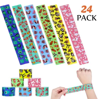

24pcs Slap Bracelet Halloween Snap Slip Wristband Band For Happy Halloween Wrist Decoration Party Favors Kids Gift 23x3cm