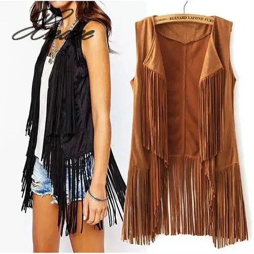 

Women Autumn Fashion Sleeveless Tassel Fringed Jacket Vest Waistcoat Xnxee