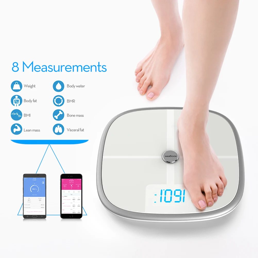

Koogeek FDA Approved Smart Health Scale Bluetooth Wi-Fi Sync Measures Muscle Bone Mass BMI BMR Visceral Fat Weight Body Fat ect