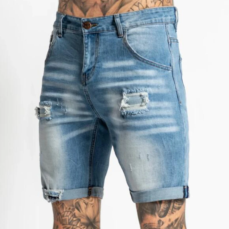 2021Men Summer Jeans Shorts Plus Size Vintage Summer Ripped Jeans Turn Up Cuff Fifth Pants Denim Shorts Outdoor  Fifth Pants