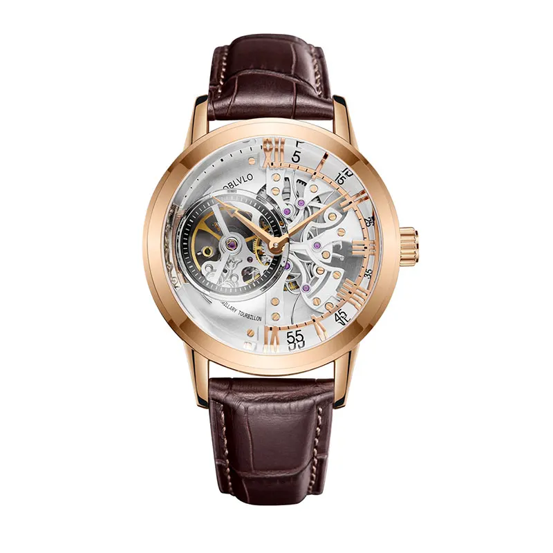 OBLVLO, роскошные Брендовые повседневные часы с турбийоном, мужские часы со скелетом из розового золота, автоматические механические часы для мужчин, Montre Homme - Цвет: OBL8238-PWS