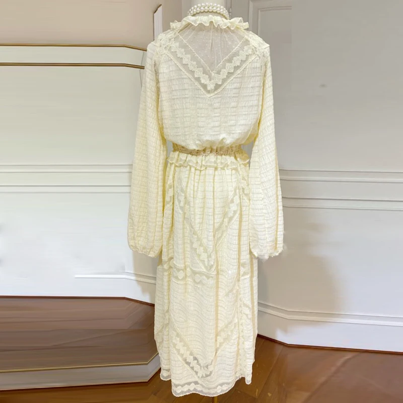 Runwaybox дизайнерское женское весенне-летнее платье миди с оборками и воротником-фонариком с длинным рукавом элегантное платье vestidos Femme