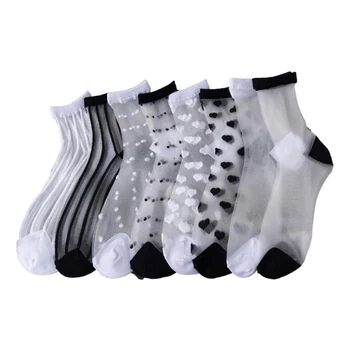 

Japan Lace Mesh Fishnet Socks Nylon Transparent Stretch Elasticity Stripe Dot Ankle Sock Net Yarn Thin Women Cool Socks 1 Pair