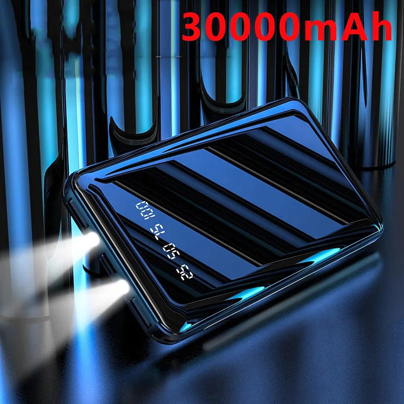 Banco de energía de 30000mAh con pantalla LED, batería externa portátil con linterna, carga rápida, USB Dual - Imagen 3