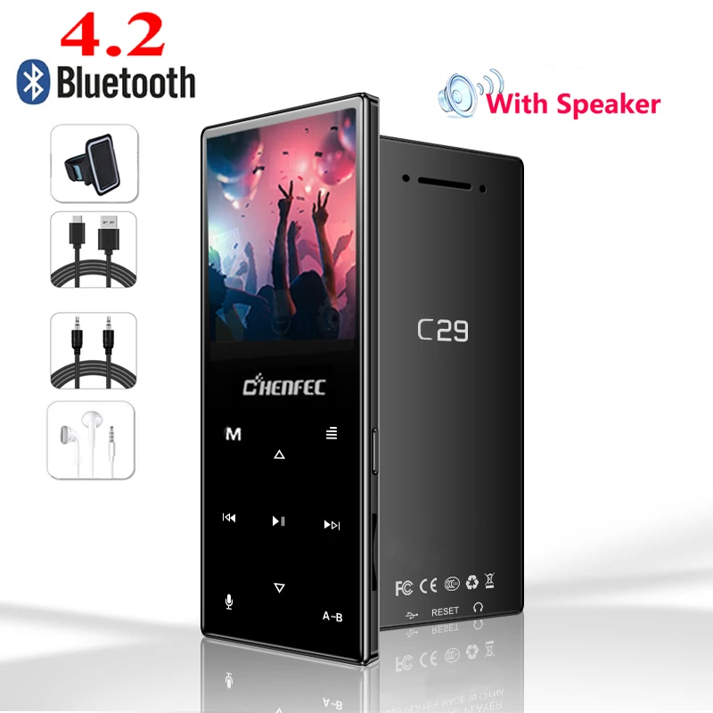 C29-fullset-black MP3 плеер Новая модель Bluetooth 4,2 металлическая сенсорная кнопка спортивный плеер с динамиком рекордер Hi-Fi FM радио Expandable128GB - Цвет: C29-fullset-black