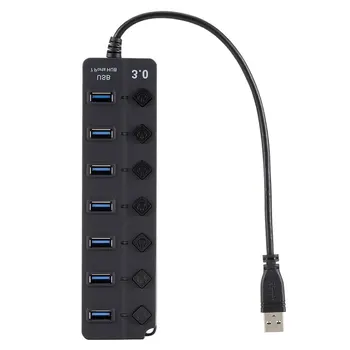 

Multifunctional 7 Ports Portable Size USB 3.0 Hub 5Gbps High Speed Transmission On/Off Switches AC Power Adapter for PC