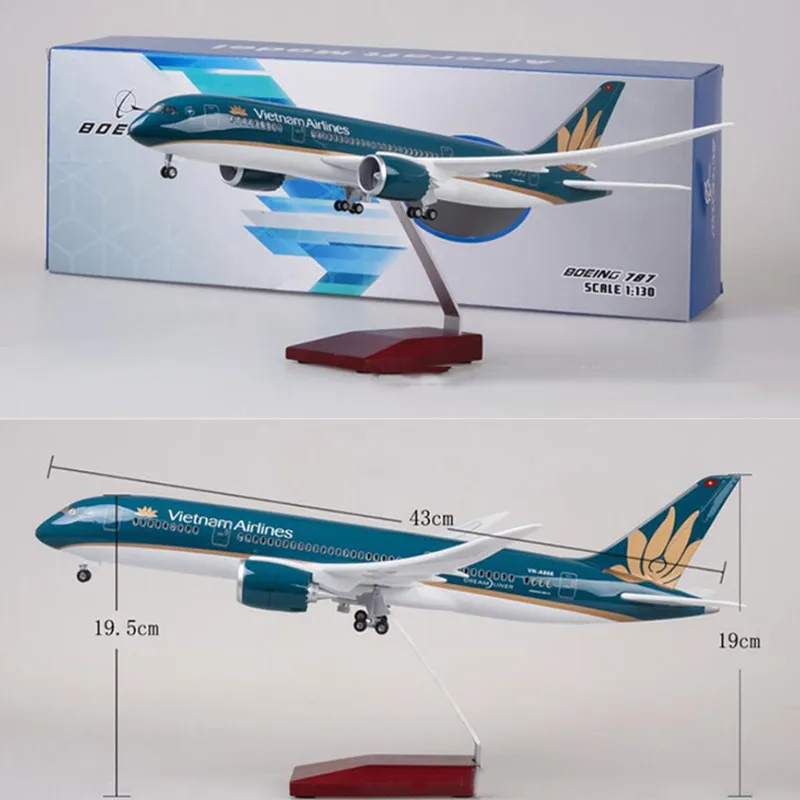 Коллекция 1/130 литая под давлением пластиковая Смола самолет 47 см Boeing B787 Dreamliner самолет вьетнамские авиалинии модель с светильник и колесами