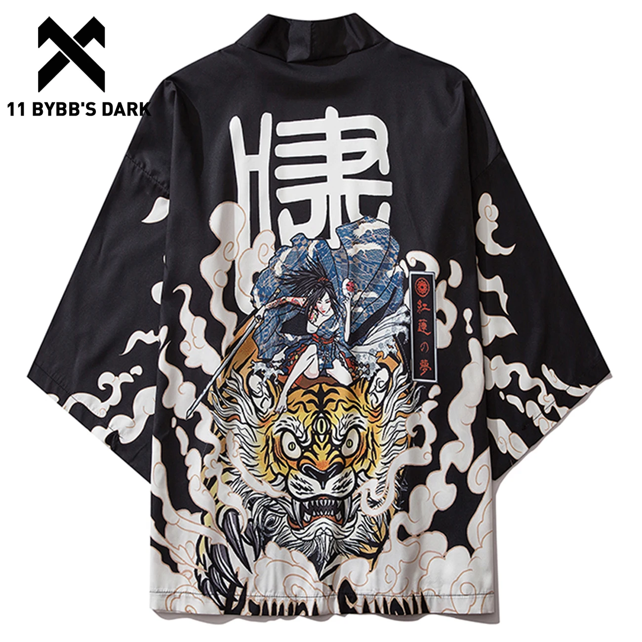 11 byb's DARK Fierce Tiger принт летние хип хоп японские куртки типа кимоно мужские