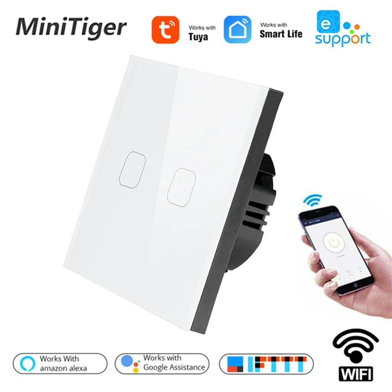 Najtaniej Inteligentny standard ue Tuya inteligentne życie ewelink 2 Gang 1 Way WiFi ścienny włącznik dotykowy światła dla Google Home amazon alexa sterowanie głosem