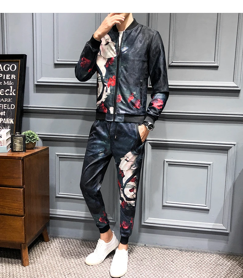 Осенняя мужская одежда Ropa Hombre De Marca дизайнерский спортивный костюм с принтом для мужчин и девочек с принтом лица Jogginganzug Herren(куртка+ спортивные штаны