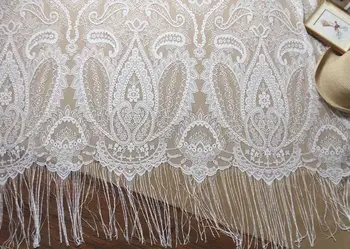 

1.5Meter/Lot 1.3meter Wide Smiling Face Tassels Lace Fabric For Women's Dress Wedding Clothing Sewing Lace Trims White Black DIY