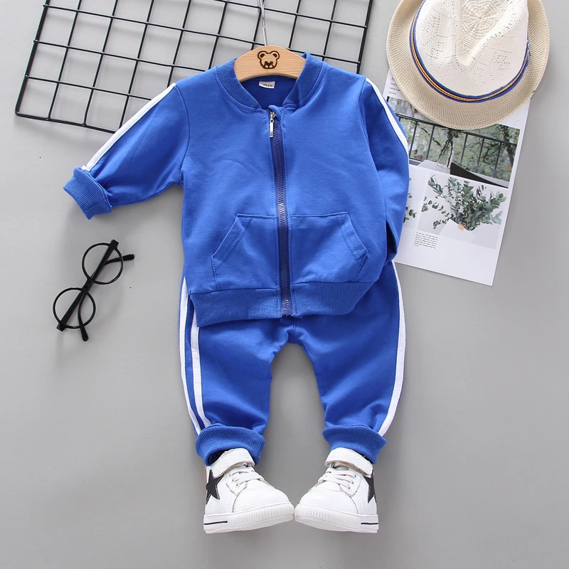 XH latiao Blue Весенне-Осенняя детская одежда для мальчиков и девочек хлопковые комплекты с длинными рукавами и надписью детская одежда, спортивный костюм Детская футболка и штаны комплект из 2 предметов - Цвет: XH latiao Blue