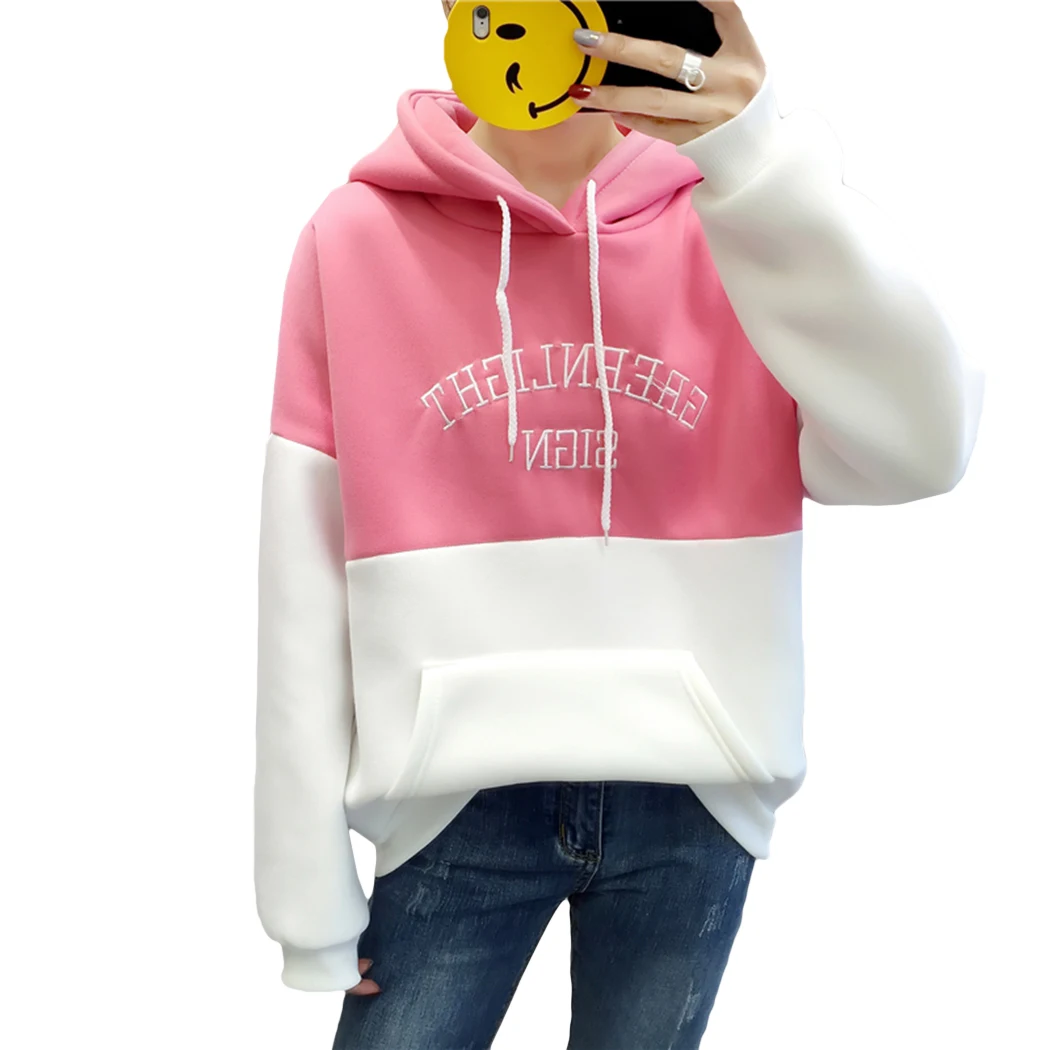 Light Pink Милые стильные свободные большие толстовки с буквенным принтом в консервативном стиле женские зимние Утепленные плюшевые пальто с капюшоном и длинным рукавом женские толстовки - Цвет: Light Pink