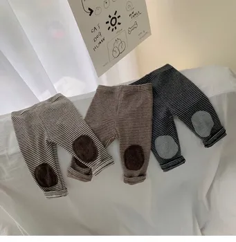 

3257 Spring And Autumn Baby Striped Leggings Baby Thickened Elastic Patch Pants Infant Boys And Girls Pants