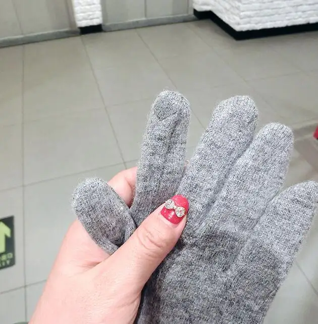 Женские осенне-зимние Утепленные меховые шерстяные перчатки с бантом женские зимние кашемировые перчатки для вождения R2273