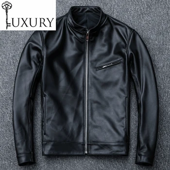

Genuine Leather Vintage Men's Sheepskin Stand Collar Large Size Jacket Motorcycle Rider Coat DHL Free Fast Shipping
