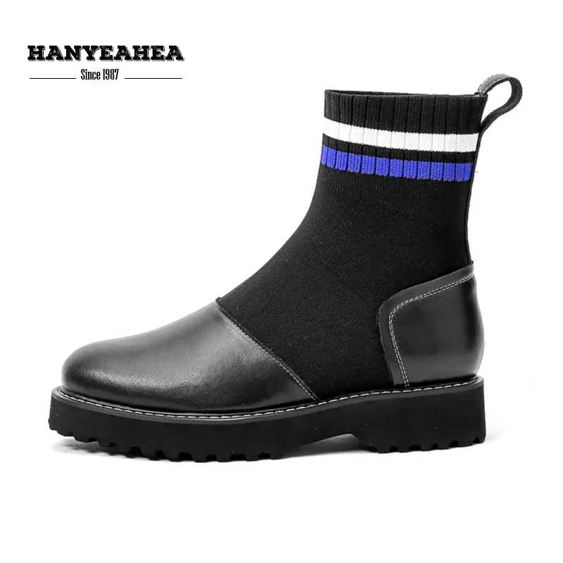

Mixed Colors Sock Boots Neutral Leisure Female Boot Concise Fashion Black Blue 33-43 Elastic Band Ankle Boots