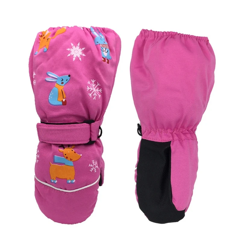 

Thicken Kids Winter Ski Gloves Printed Child Snow Mittens Waterproof Windproof Children Mittens Non-slip Extended Wrist Gloves