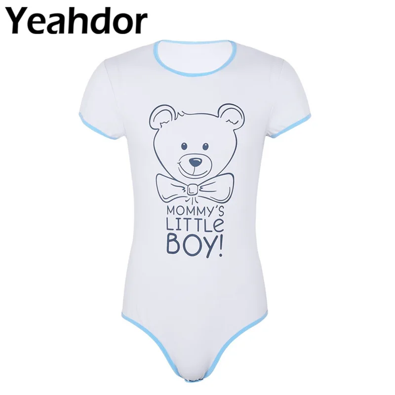 

Diaper Lovers Press Button Crotch Front Mens Cosplay Romper Lingerie Short Sleeves Printed Bodysuit Pajamas Cos-players Onepiece