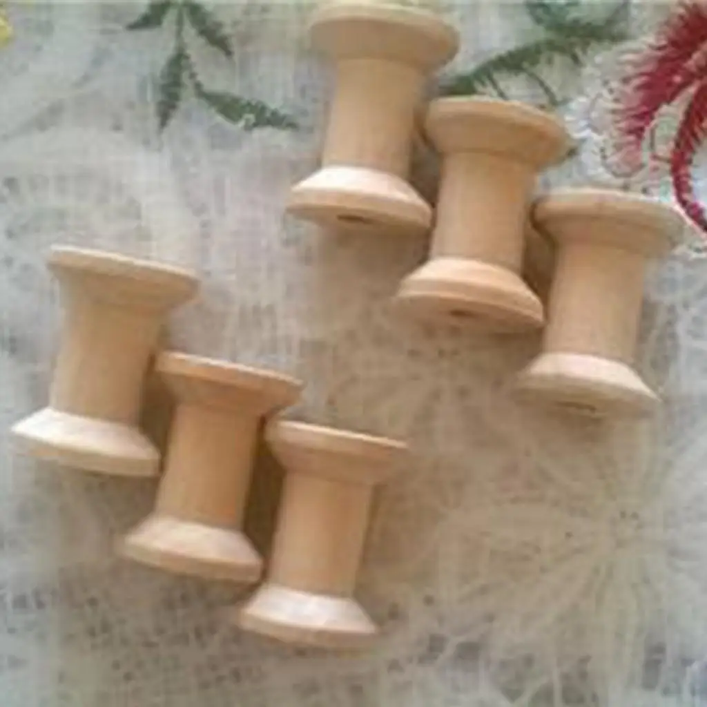 10 Pieces Wooden Spool Unfinished Bobbins Set for Crafts Kids Children Drawing  Toys