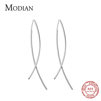 

Modian Fashion Geometric Line Dangle Earring for Women Authentic 925 Sterling Silver Long Chain Drop Earring Fine Jewelry Bijoux