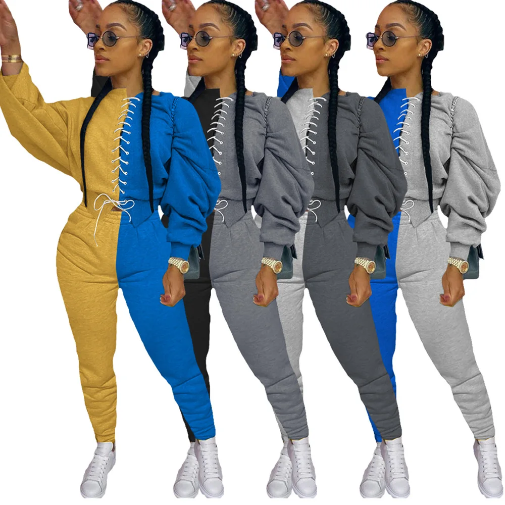 

Leisure Travel Two Piece Set Women Fashion Stitching Outfit Fashion Crop Top+pants Autumn and Winter Streetwear Clothes