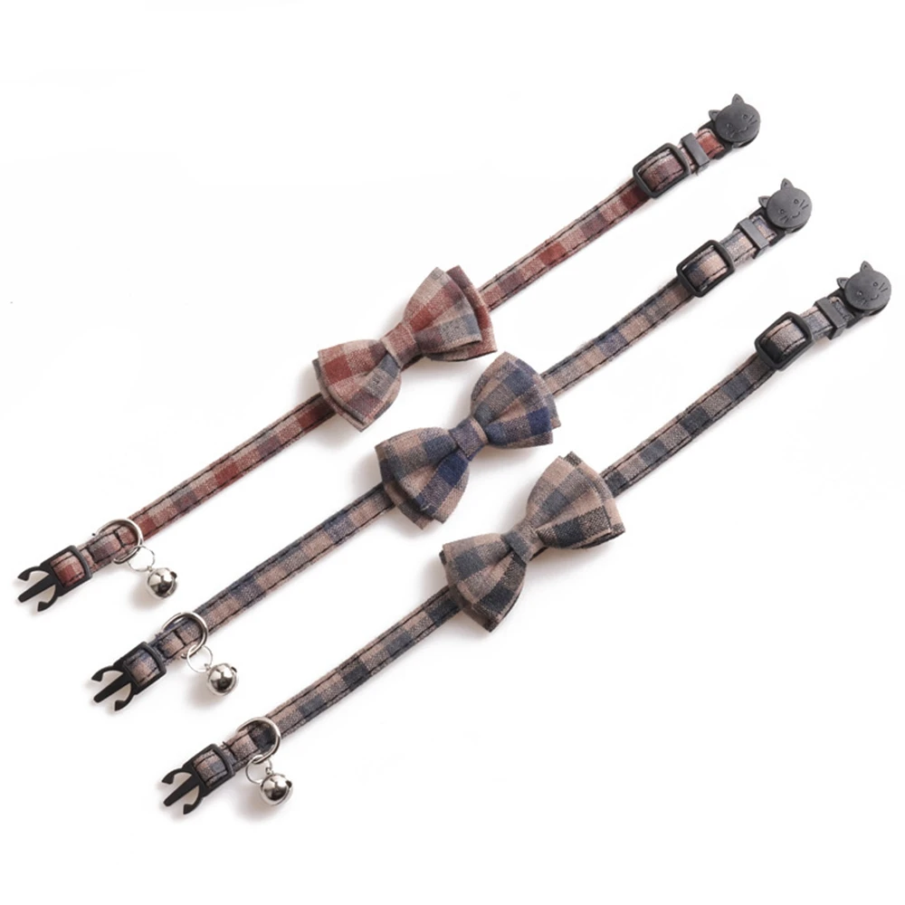 Cat Collar Bow Tie with Bell Plaid Cat Collar Cute Charm Adjustable Safety Kitty Kitten Collars(6.8''-10.8'')