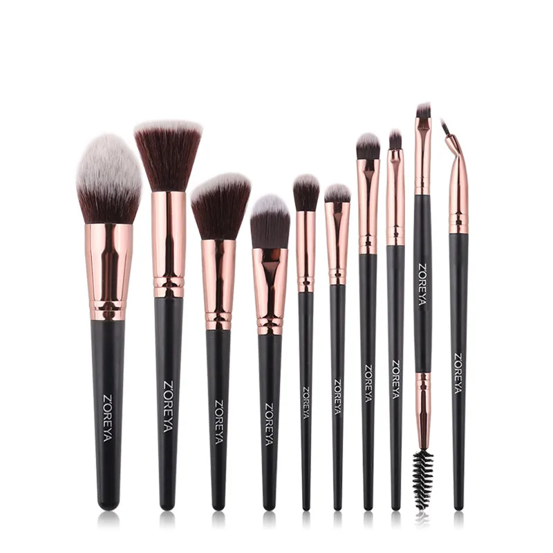 10Pcs Black no bag ZOREYA 10 шт., Профессиональные кисти для макияжа, супер мягкие синтетические волосы, набор кистей для макияжа, подводка для глаз, пудра, основа, косметический набор - Handle Color: 10Pcs Black no bag